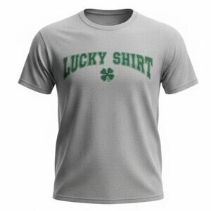 St. Patrick’s Day Lucky Shirt Gray Green Graphic Tee Clover Unisex Large 42-44